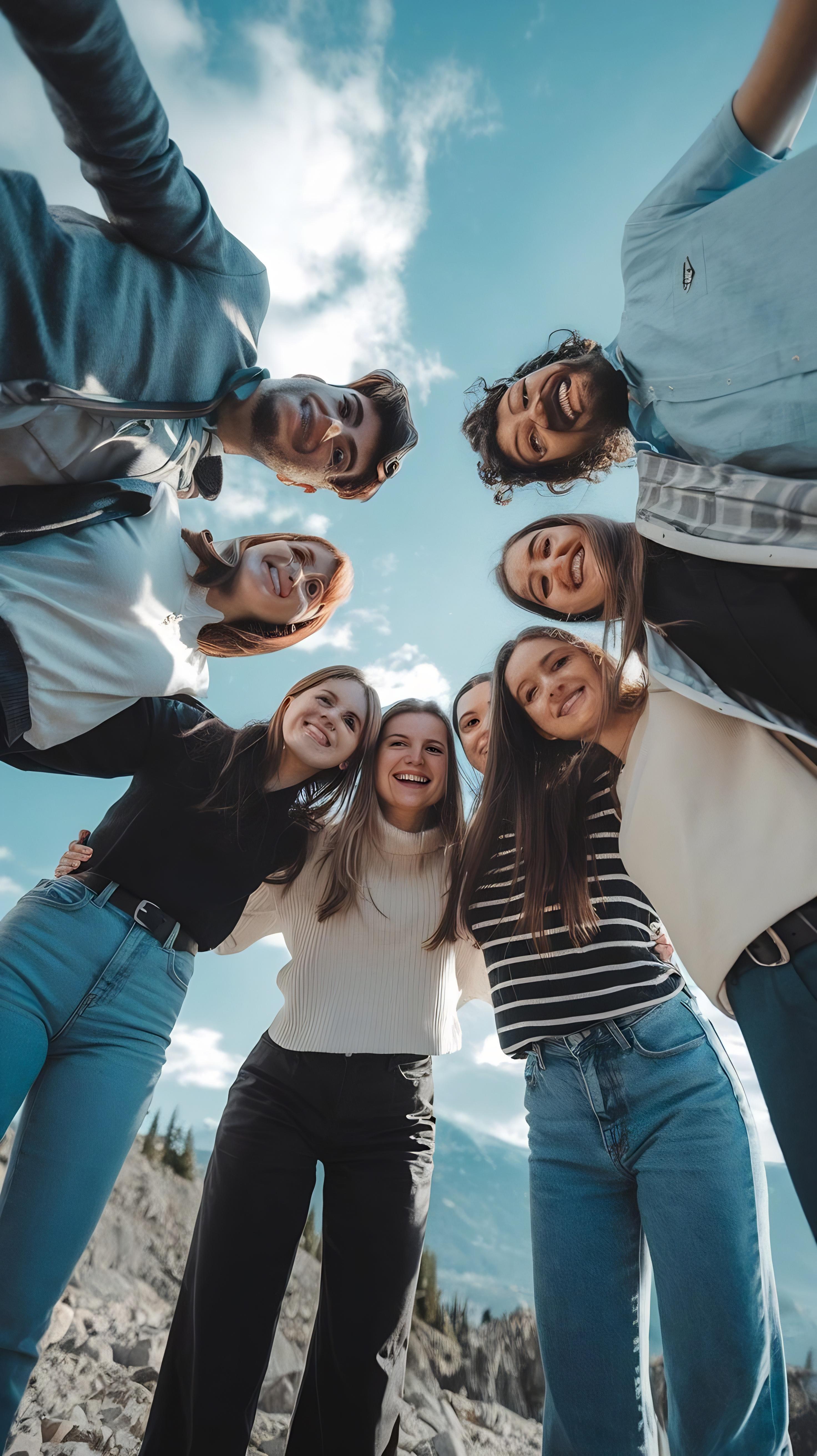 low-angle-smiley-friends-posing-together
